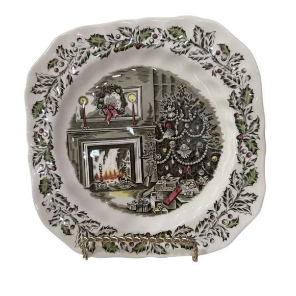 Johnson Bros Merry Christmas Square Salad Plate 7 1/2 inches Ceramic England - Picture 1 of 5